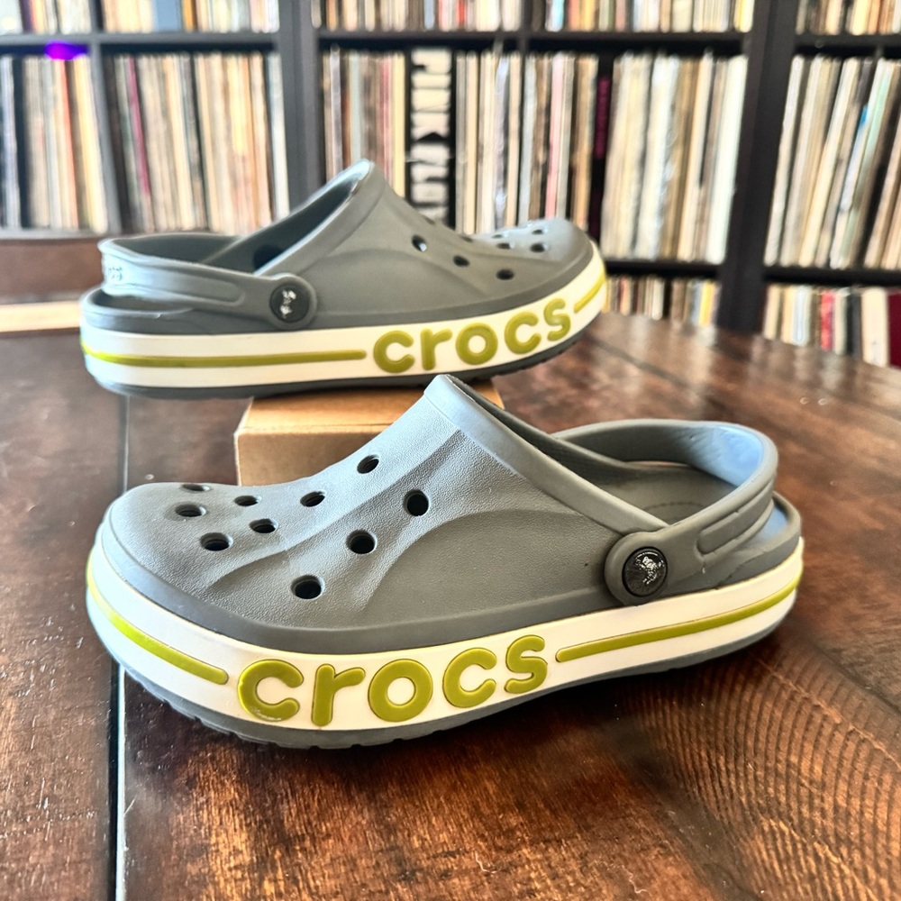 CROCS Gray and Lime Sandals - Picture 2 of 10